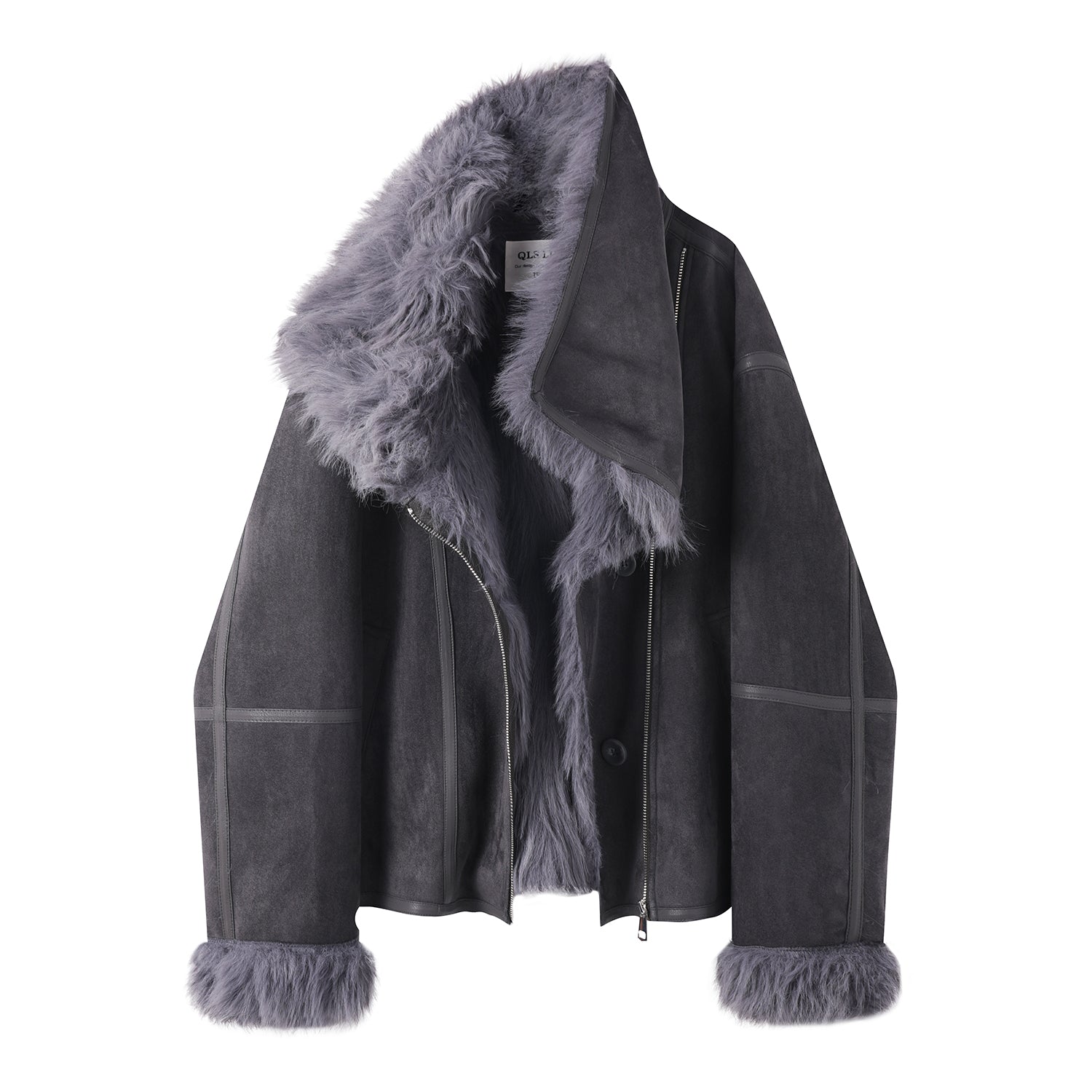 Chola'nın Qadınlar üçün Retro Zamşa Qırxılmış Qısa Gödəkçəsi, Qalın və Çoxfunksiyalı Quzu Yunlu Motosiklet Üstü