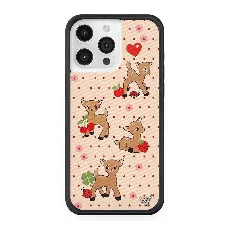 Wildflowe sevimli albalı maralı iPhone16ProMax Apple 15 mobil telefon qutusu 14Plus şəxsiyyət sənəti 13 yaradıcı düşməyə qarşı 12 qoruyucu örtük WF qız Avropa və Amerika modası 17