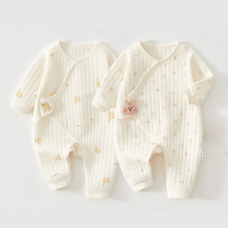 2 hissəli yeni doğulmuş körpə geyimləri dəsti, payız və qış bodiləri, təmiz pambıqdan isti və qalınlaşdırılmış körpə pijamaları, qış kombinezonları