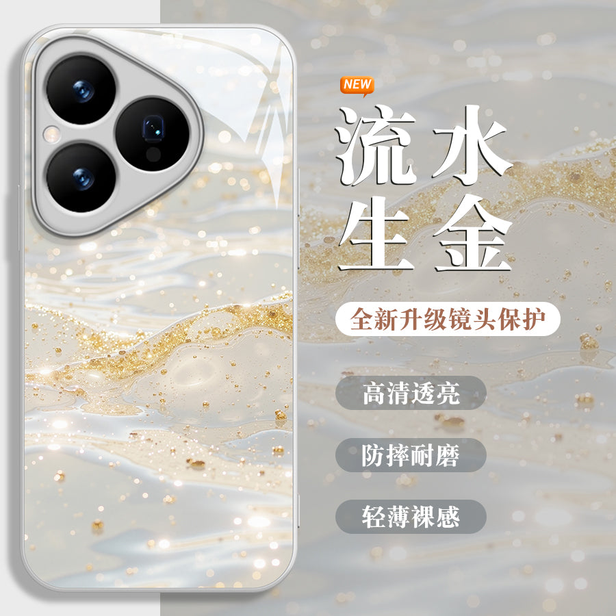 Axan su qızılı Huawei pura80 Fengqichaoming cib telefonu üçün uyğun edir mate70pro şüşə qutu nova13 yüngül lüks moda mate60 şöhrət 300 niş sənət magic7 qadın yeni model