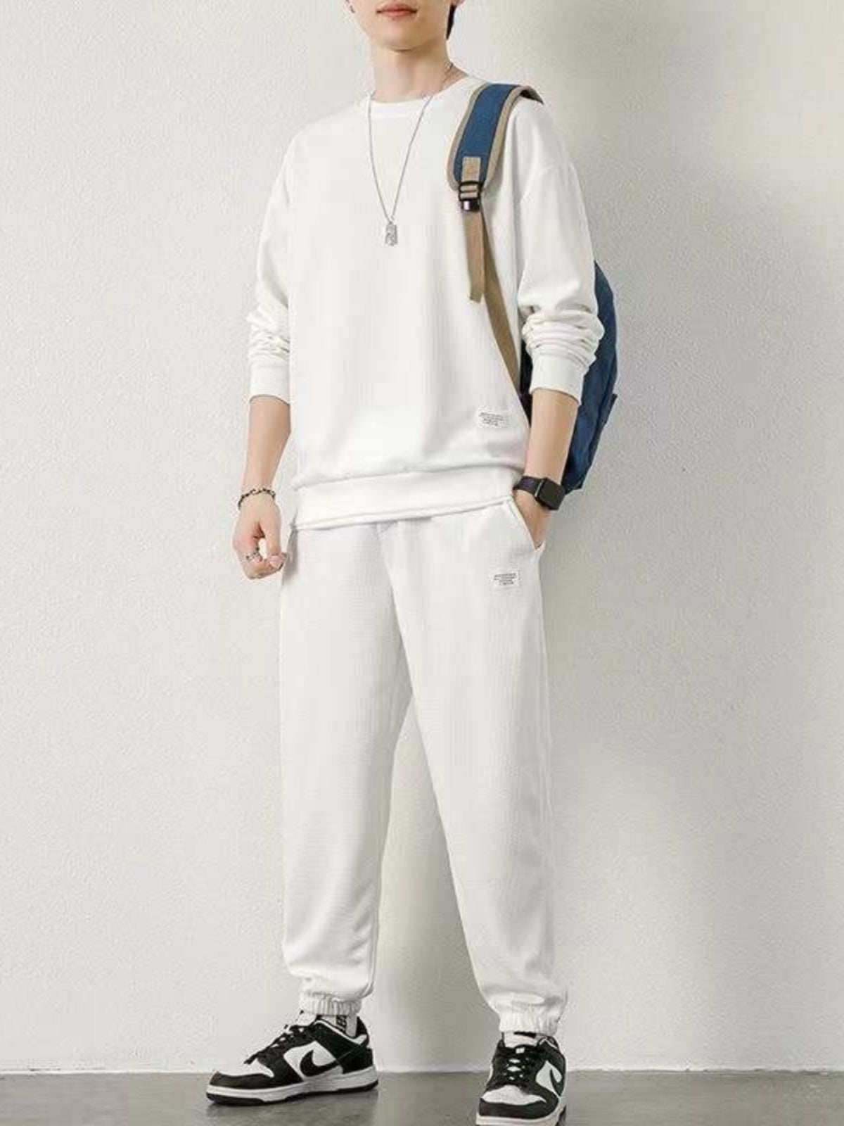 Endirimli Endirim: Kişilər üçün Gündəlik İdman Kostyumu, Böyük Ölçülü, Vafli Örgülü, Yun Astarlı, Payız və Qış üçün Qalın Sviter və Şalvar