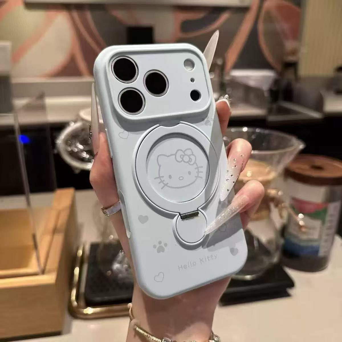 Apple 17Promax mobil telefon üçün uyğun Magsafe maqnit maye silikonu iPhone16Pro love Kitty cat 15Pro 360° fırlanan stend 14Pro yıxılmağa qarşı 13 qoruyucu örtük