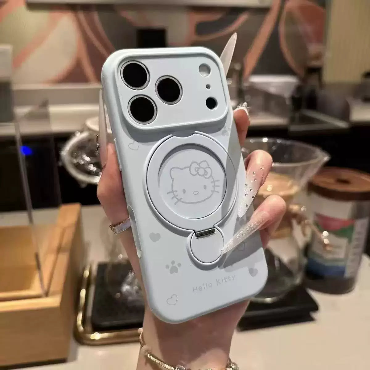 Apple 17Promax mobil telefon üçün uyğun Magsafe maqnit maye silikonu iPhone16Pro love Kitty cat 15Pro 360° fırlanan stend 14Pro yıxılmağa qarşı 13 qoruyucu örtük