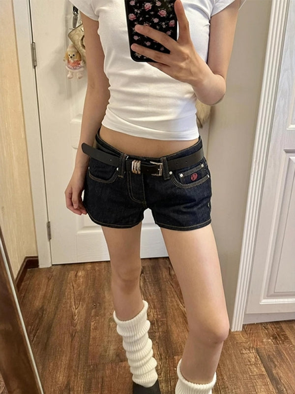 Qadınlar üçün böyük ölçülü tünd göy rəngli, aşağı belli denim şortlar, yeni yay stili, böyük ölçülü qadınlar üçün seksual, arıqladıcı, çox yönlü düz ayaqlı isti şalvar.