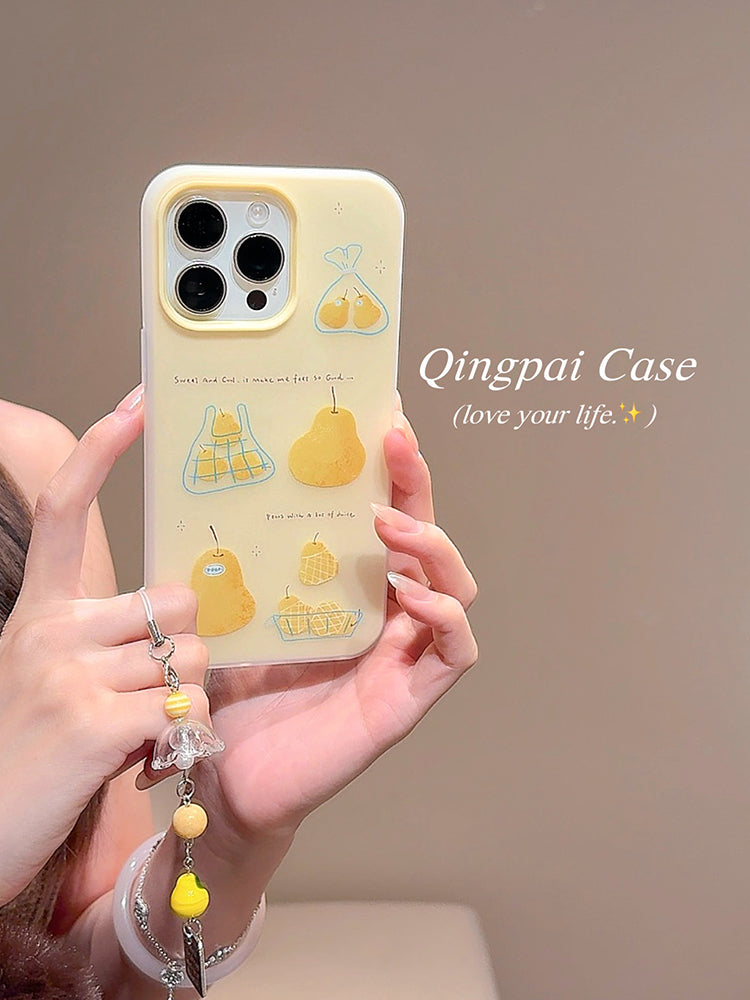 Qingpai ins niş sarı çanta armud kulon Apple 17promax cib telefonu qutusu iphone16 yeni 15pro qadın modeli 14 ikisi birdə 13 Koreya stili 12 mağaza kəşfiyyatı 11 hər şey daxil sərt qabıq