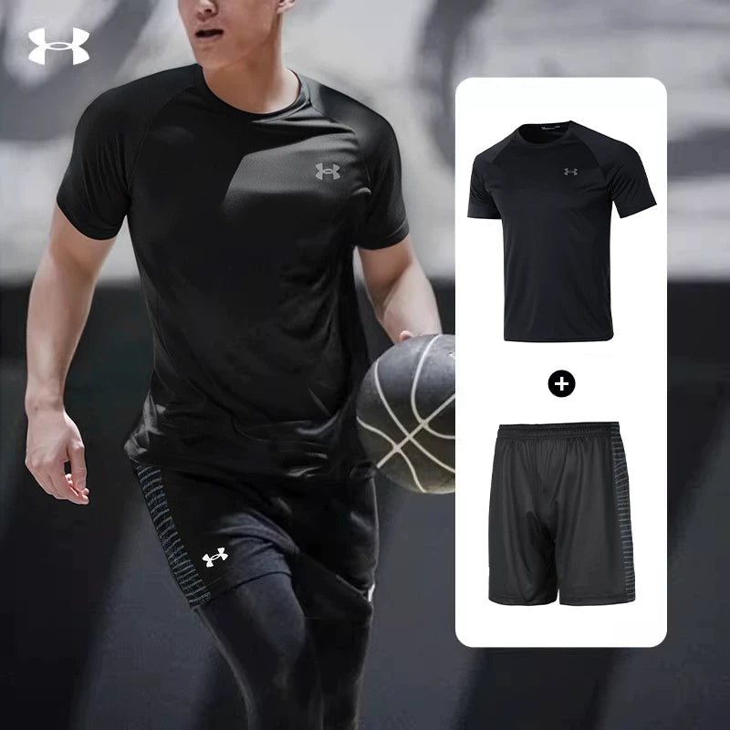 Inter|UA Under Armour qısaqol köynək yay kişi idman yarımqol kostyum qaçış fitnes geyimi üst tez quruyan geyim