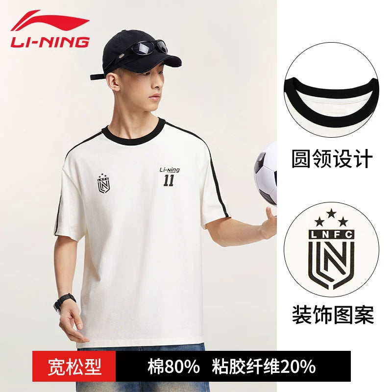 Li Ning qısaqol kişi köynəyi yay boş dəyirmi boyunlu idman rahat top sadə gənc yarımqol 2026 yeni stil