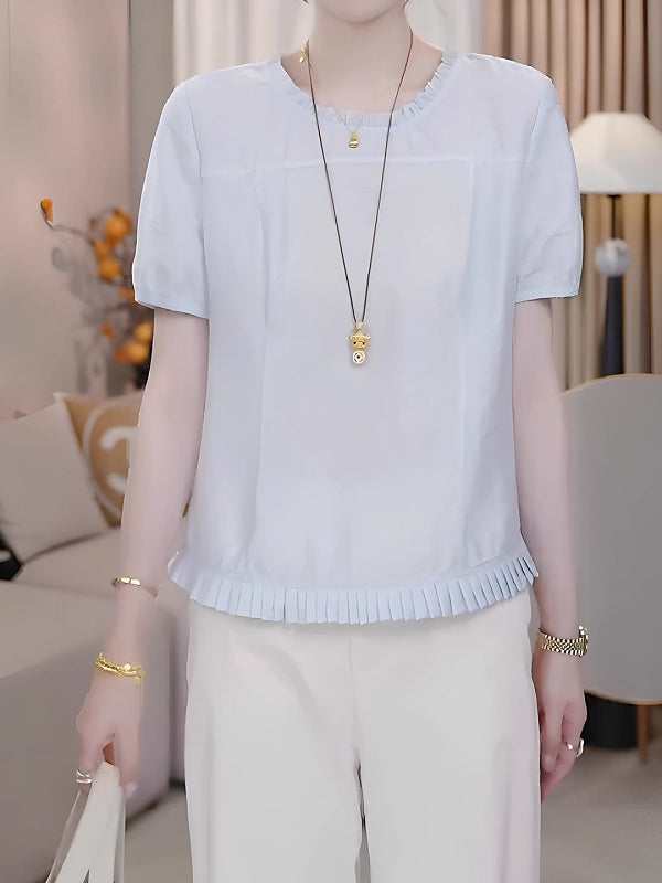 Qadın üçün fransız üslubunda büzməli mavi qısaqol köynək, yeni 2026-cı ilin yayı, böyük ölçüdə, arıqlama üçün və çox gözəl top.