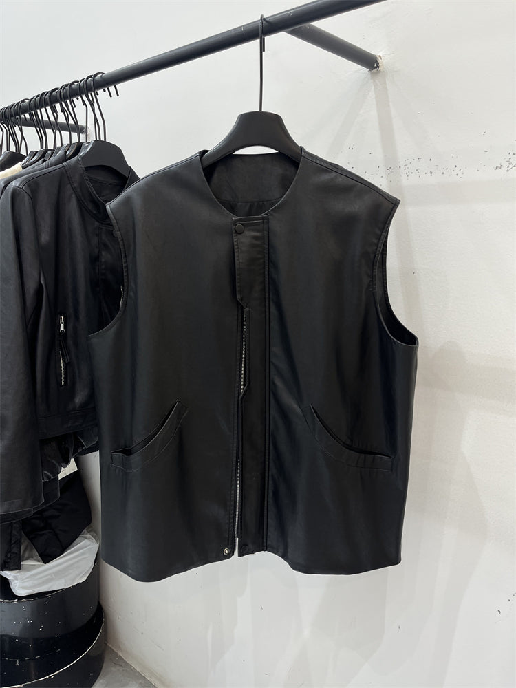 2026 Yaz Yeni Qadın Dəri Jilet, Boş Gündəlik Motosiklet Stilində, Yumşaq Zülal Dəri, Lüks Top