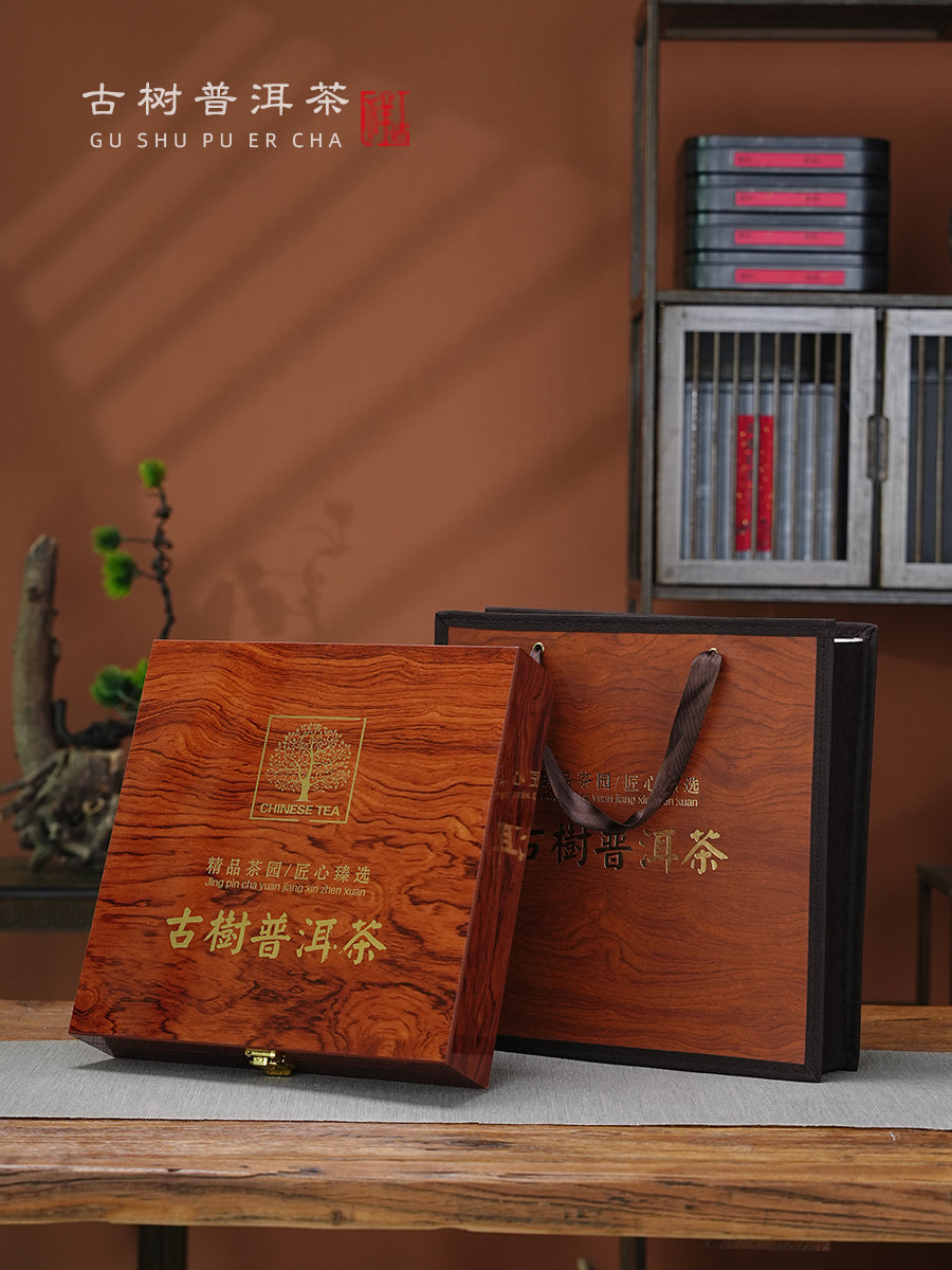 Pu'er çay tort qablaşdırma qutusu boş hədiyyə qutusu 200g357g universal yüksək səviyyəli taxta hədiyyə qutusu qədim ağac çay saxlama çay qutusu