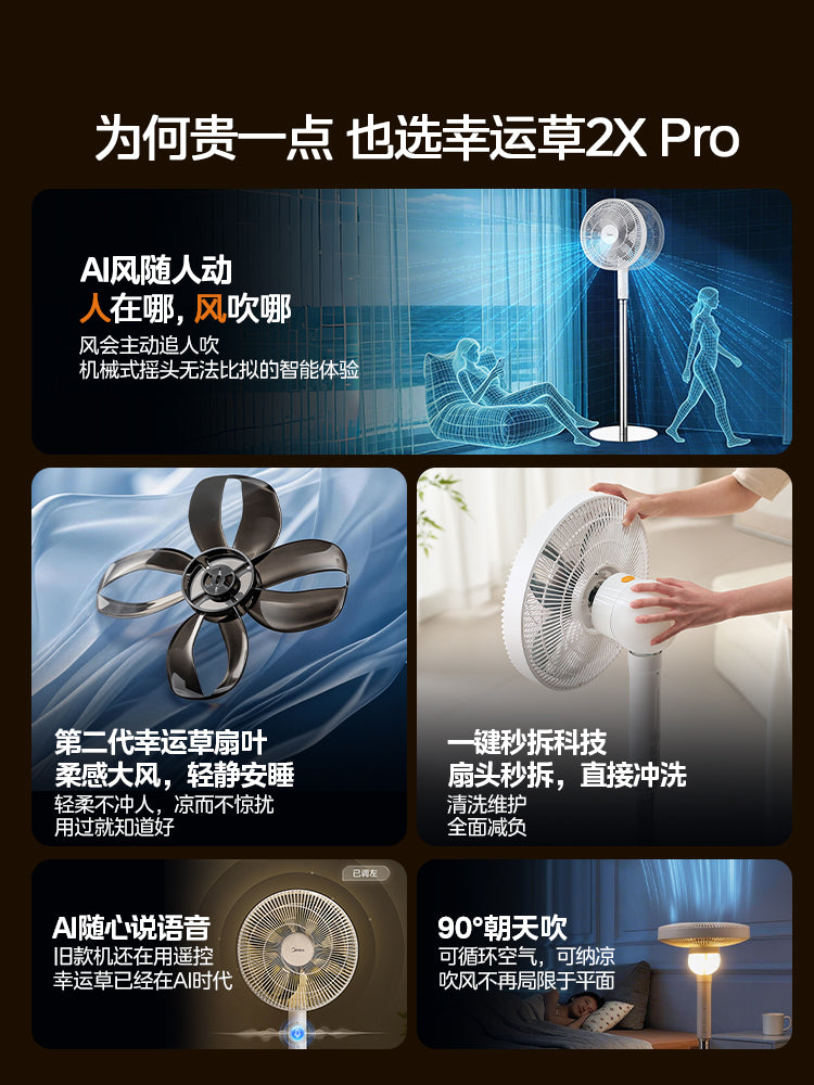 Midea Clover yuxu elektrik fanatı 2xpro ağıllı AI enerjiyə qənaət edən dövrəli döşəmə fanatı səssiz ev 2026 yeni
