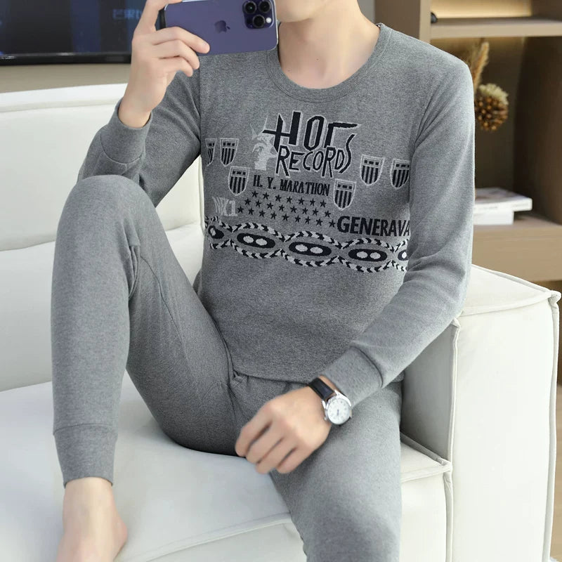 Kişilər üçün 100% Pambıqdan Payız və Qış üçün Termal Alt Geyim Dəsti, Sincan Təmiz Pambıqdan Əsaslı Köynək, Dəyirmi Yaxalıq, Jakarlı Termal Alt Geyim, Dəbli Kişi Geyimləri