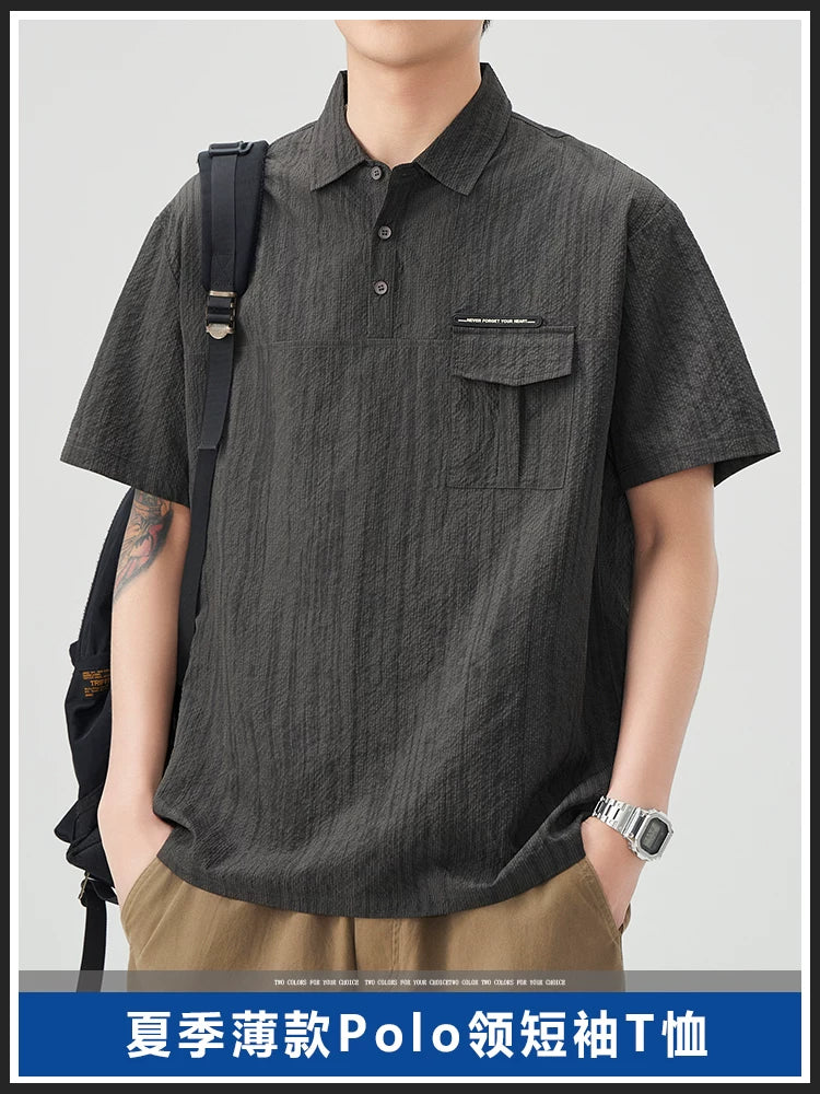 Oppa Shark moda brendi qısaqol polo köynək oğlanlar üçün qısaqol 2026 yay yeni yaxa moda zolaqlı boyalı köynək