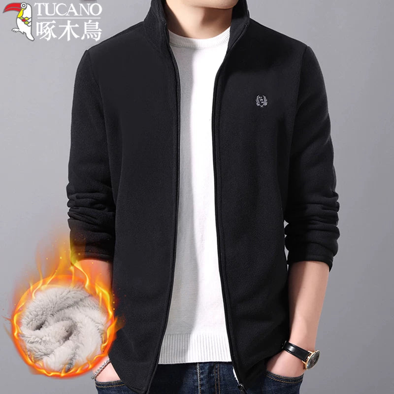 Ağacdələn kişi üçün flis gödəkçə, payız və qış üslubunda, dayaq yaxalı gödəkçə, flis astarlı və qalınlaşdırılmış flis sviter, kişi üst geyimi hırka