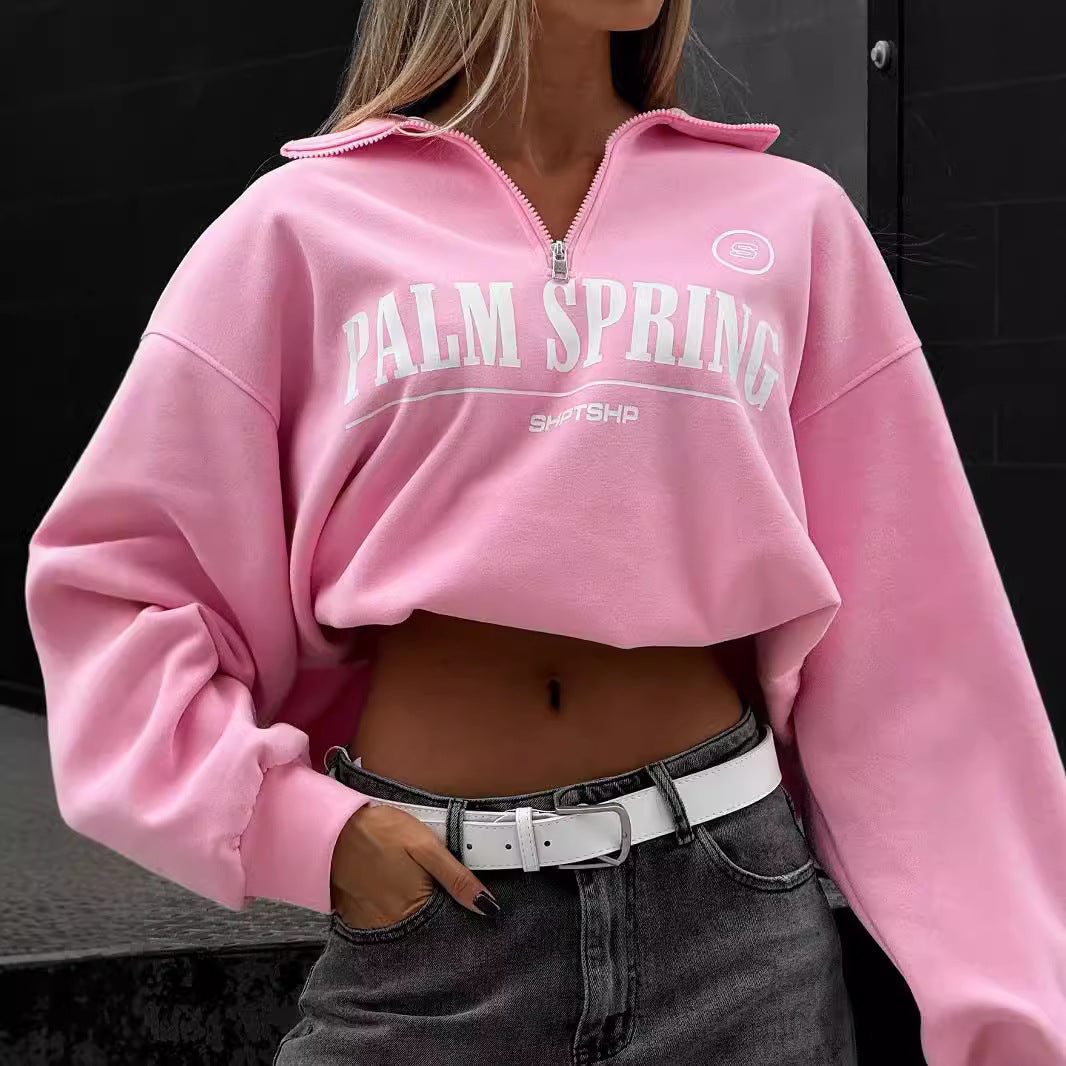 Avropa və Amerika üslubunda boş hərf printli yarım fermuarlı sviter