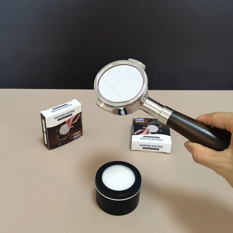 Dəyirmi toz qabı qəhvə filtr kağızı Moka qab ikinci dərəcəli su filtr kağızı İtalyan qəhvə maşınının tutacağı xüsusi 58 mm universal