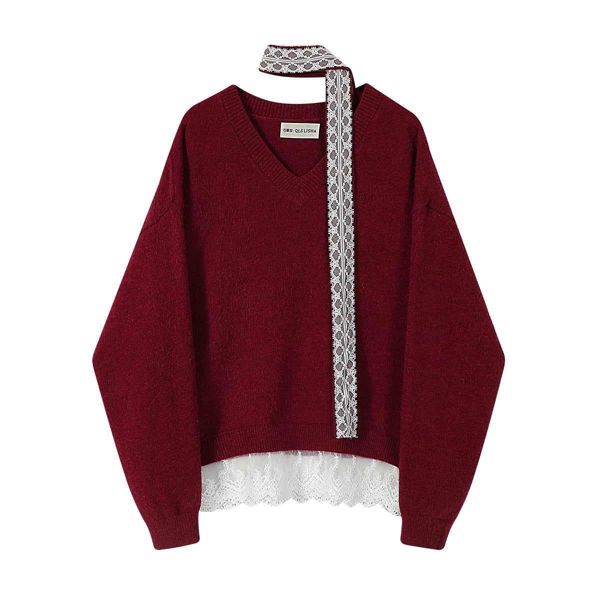Cholisa'nın Yeni İl Geyimi: Unikal V-yaxalı Qısa Qırmızı Sviter, Yeni Payız/Qış Modeli, Tənbəl Örgü Top