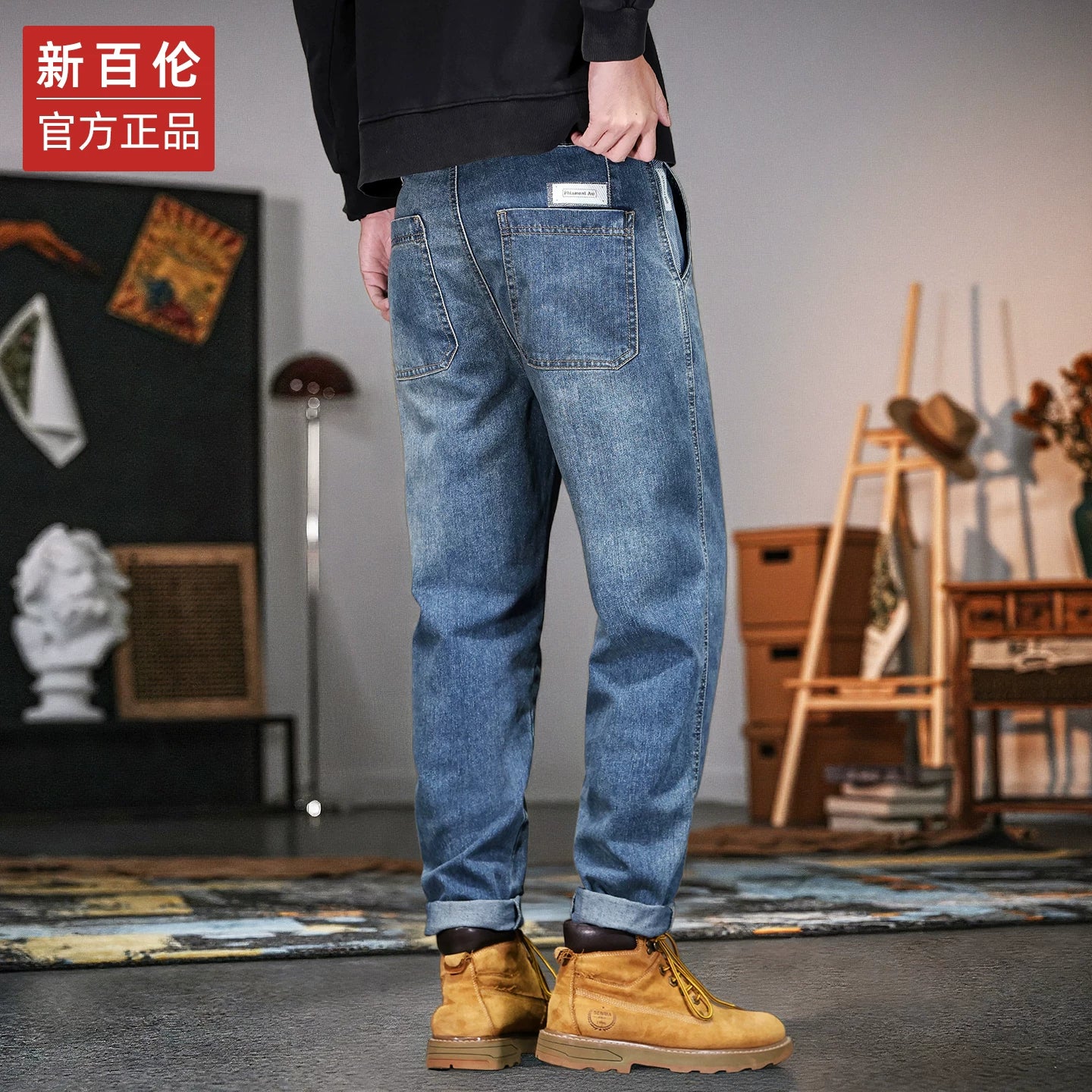 New Balance Amerika Retro Cins Şalvarları Kişilər üçün 2025 Yeni Payız/Qış Yun Astarlı Boş Düz Dartılmış Gündəlik Şalvar