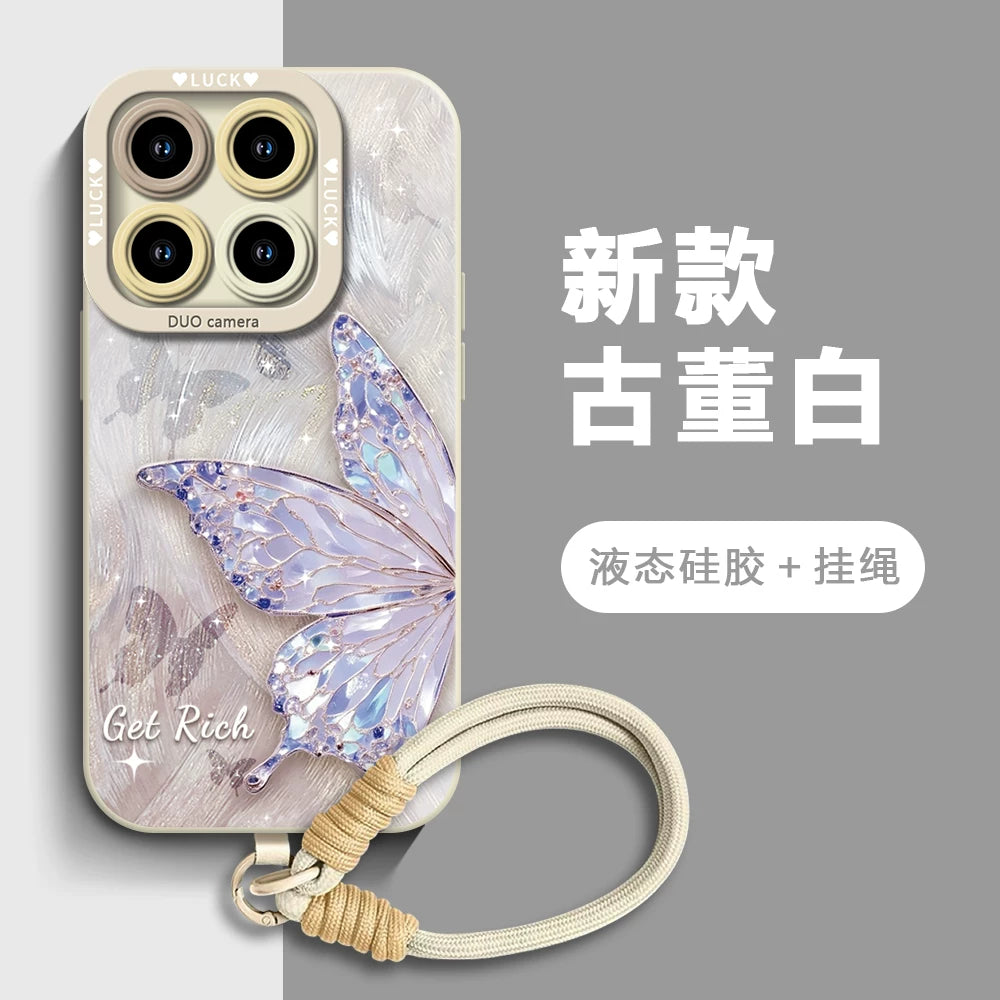 Yusha Bandie Xiaomi 15 Fengqichaoming cib telefonu qutusu 14pro qoruyucu örtük üçün uyğundur Redmi K80 yüngül lüks stil 70 silikon note14 qadın 13pro yüksək səviyyəli 12 payız əleyhinə pro yeni stil kordonlu