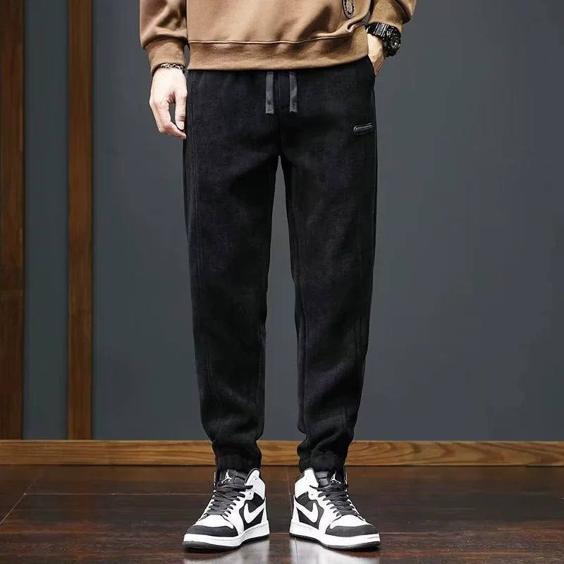 Kişilər üçün 2025-ci ilin yaz və payız şalvarları Yeni Stil, Yun astarlı məxmər gündəlik şalvarlar, Boş Fit, İdman şalvarları, Uzun şalvarlar, Dəbli