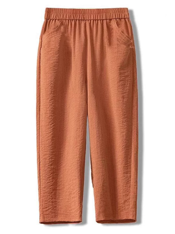 Buz ipək qırışlı hərəm şalvarı ana doqquz nöqtəli şalvar yay nazik təsadüfi orta yaşlı və yaşlı qadın şalvarları boş yay şalvarları moda