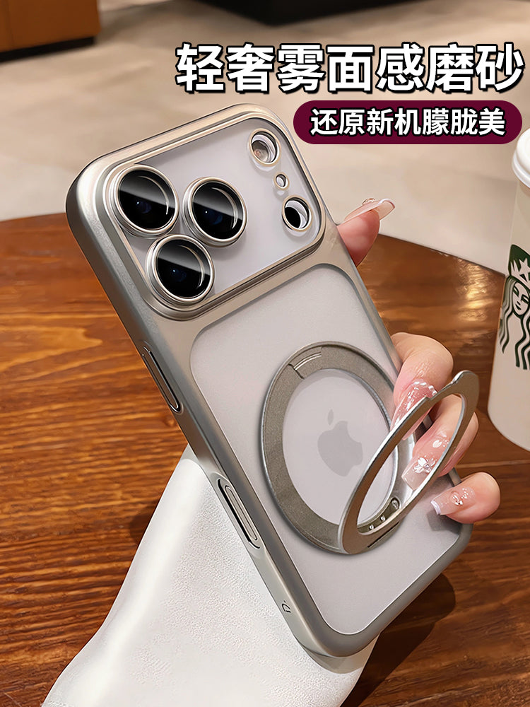 iphone17promax mobil telefon qutusu üçün uyğun narıncı dayaq qabığı Apple 16pro yeni fırlanan kəmər mötərizəsi 15pm şəffaf buzlu qabaqcıl 14 obyektiv hər şey daxil olmaqla düşmədən qoruyan maqnit qabıq