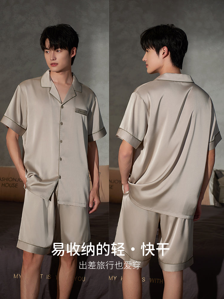 Xuanliang pijama kişi yay buz ipək qısaqol şort yay imitasiya ipək böyük ölçülü ipək ev paltarı iki parça kostyum