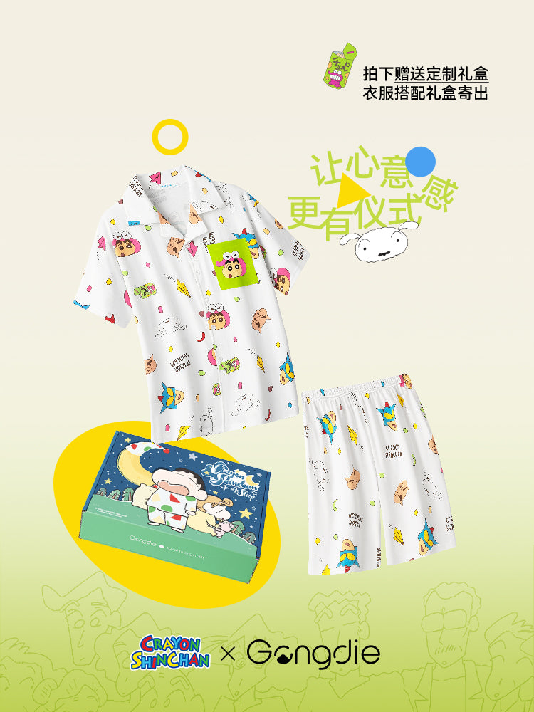 Gongdie [cool type] Crayon Shin-chan qısaqol kişi yay pijaması, təmiz pambıq, çöldə geyinmək olar, yeniyetmələr üçün ev paltarı