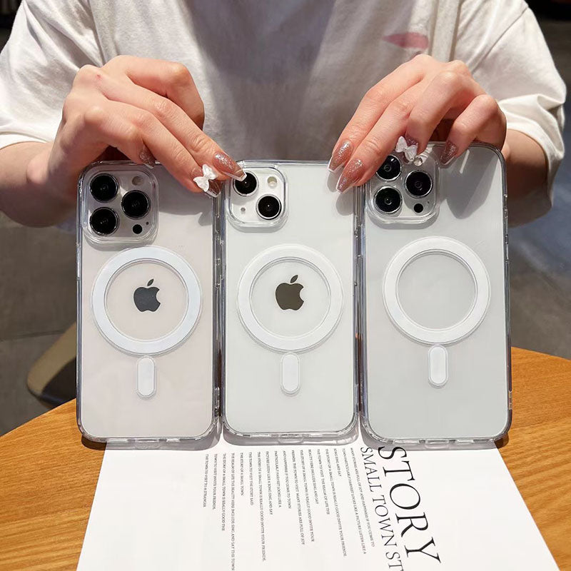 iPhone 16 mobil telefon qutusu 17 üçün uyğundur maqnit düşməyə qarşı iPhone 16promax/16PRO şəffaf maqnit sərt çanta 15pro Apple 13 sadə MagSafe qoruyucu örtük 14pm/11/p