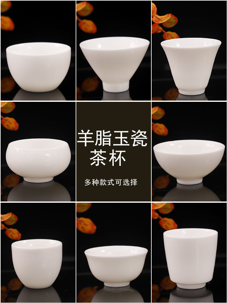 Suet-yağlı jade çini çay fincanı, əl istehsalı çay kasası, usta tək stəkan, 6-paket, Dehua Kung Fu çay fincanı, çay mərasimi aksesuarları