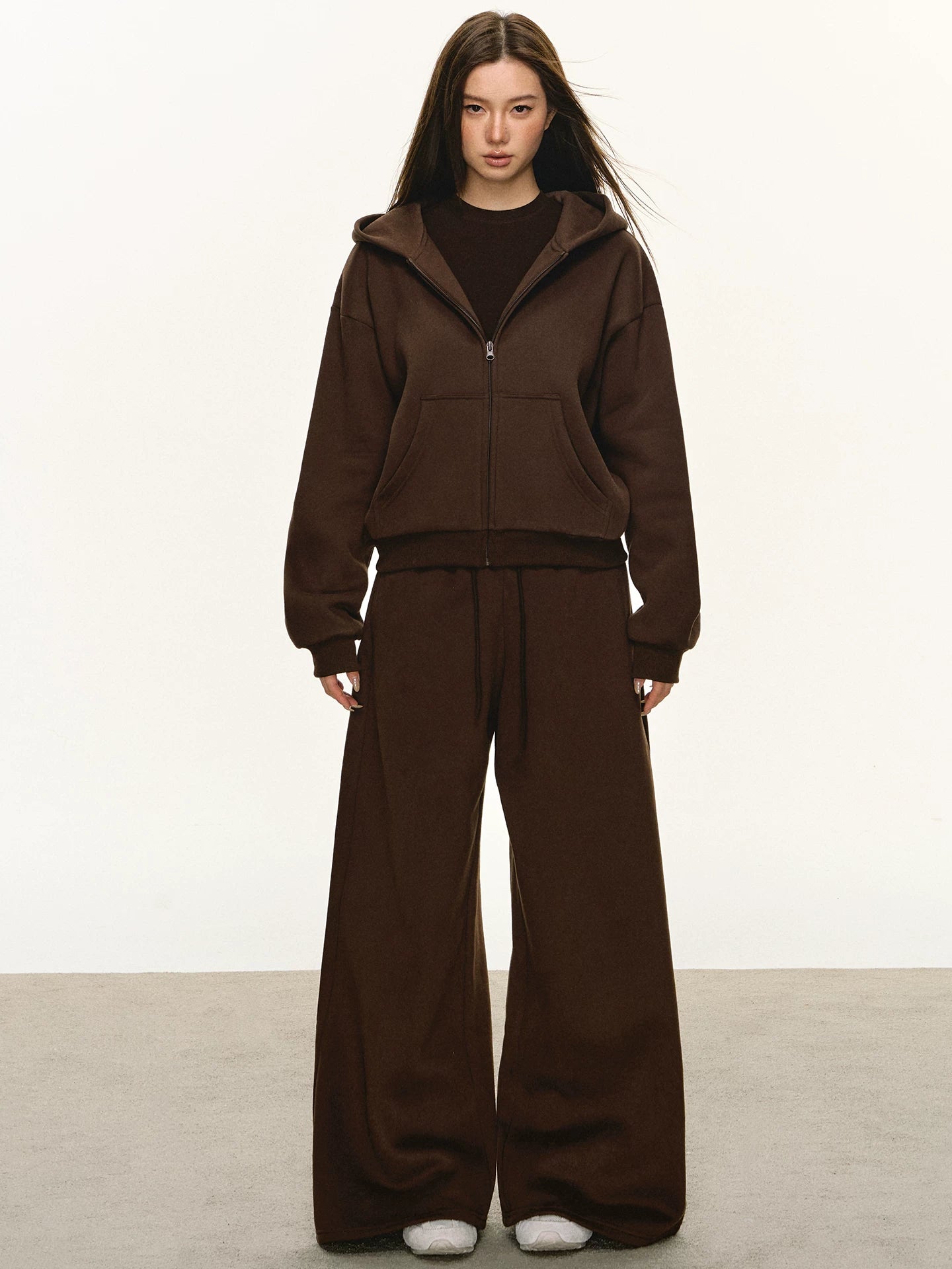 Anna Anae Merlad Qadınlar üçün Sweatshirt Dəsti, Yaz/Payız, Üç Hissəli Dəst (Qəhvəyi Daxili Təbəqə, Xarici Təbəqə, Sweatpants)
