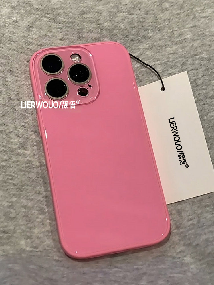 Apple 17 mobil telefon qutusu üçün uyğundur iphone16promax buz şüşəsi qutusu 14 sadə yeni stil 13 internet məşhur qadın modeli 14pro düz rəngli 15pro hər şey daxil obyektiv 16/15pro məşhur mobil telefon qutusu
