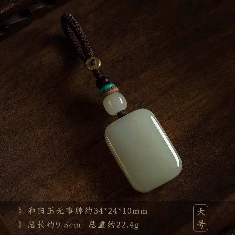 Orijinal təbii Hetian jade daşı, orijinal məhsul, sülh və təhlükəsizlik asqısı, avtomobil açarları üçün yüksək keyfiyyətli jade asqısı, kişilər və qadınlar üçün açar tilsimidir.