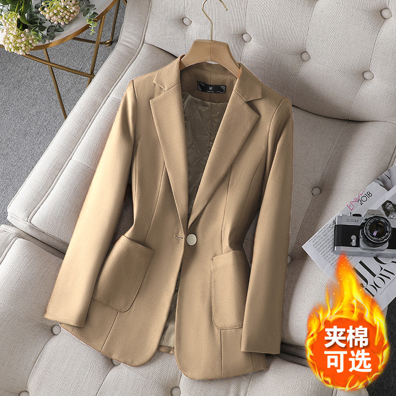 Qadınlar üçün Payız/Qış üçün Qısa, Gündəlik, Yüksək Seçimli Qara Pambıq Astarlı Kostyum Gödəkçə