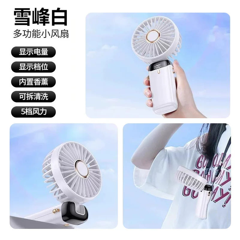 [Sifarişlə dərhal 50% Endirim] Rəqəmsal Displey Kiçik Fan Kiçik Masaüstü Mini Ofis Qatlanan Halter Xarici Şarj