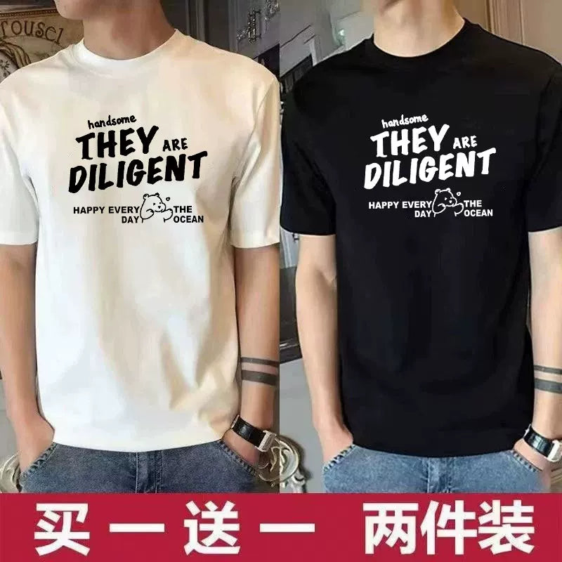 Bir al bir pulsuz (iki paket) yay trendi yeni qısaqol köynək kişi yay boş köynək