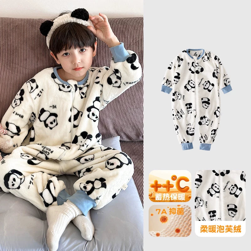 Payız və qış üçün Britaniya uşaq pijamaları, oğlan və qızlar üçün qalın flanel kombinezon, körpələrin təpikləməsinin qarşısını almaq üçün yun astarlı isti yorğan.