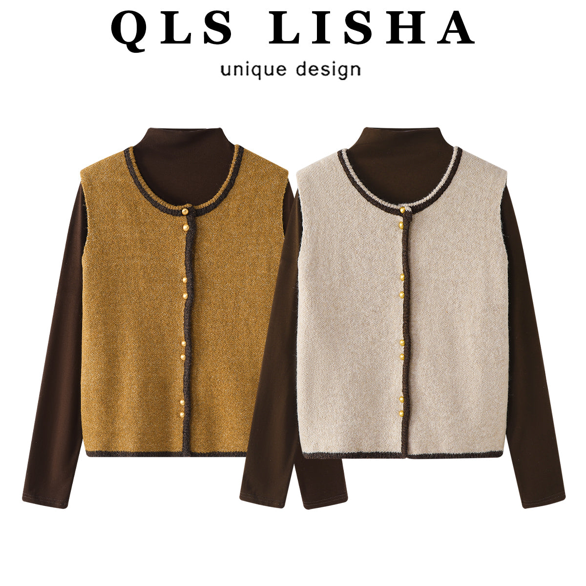 Cholisa Chanel üslubunda sviter jilet dəsti, yaz və payız qadın geyimləri, 2026 yeni stil, hündür yaxalı trikotaj iki hissəli dəst