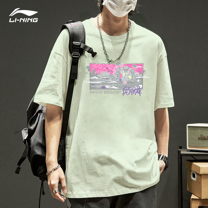 Li Ning qısaqol köynək kişi anti-Wu seriyası yeni yay tərzi milli moda təsadüfi cüt şəfqətli köynək idman təmiz pambıq yarımqol