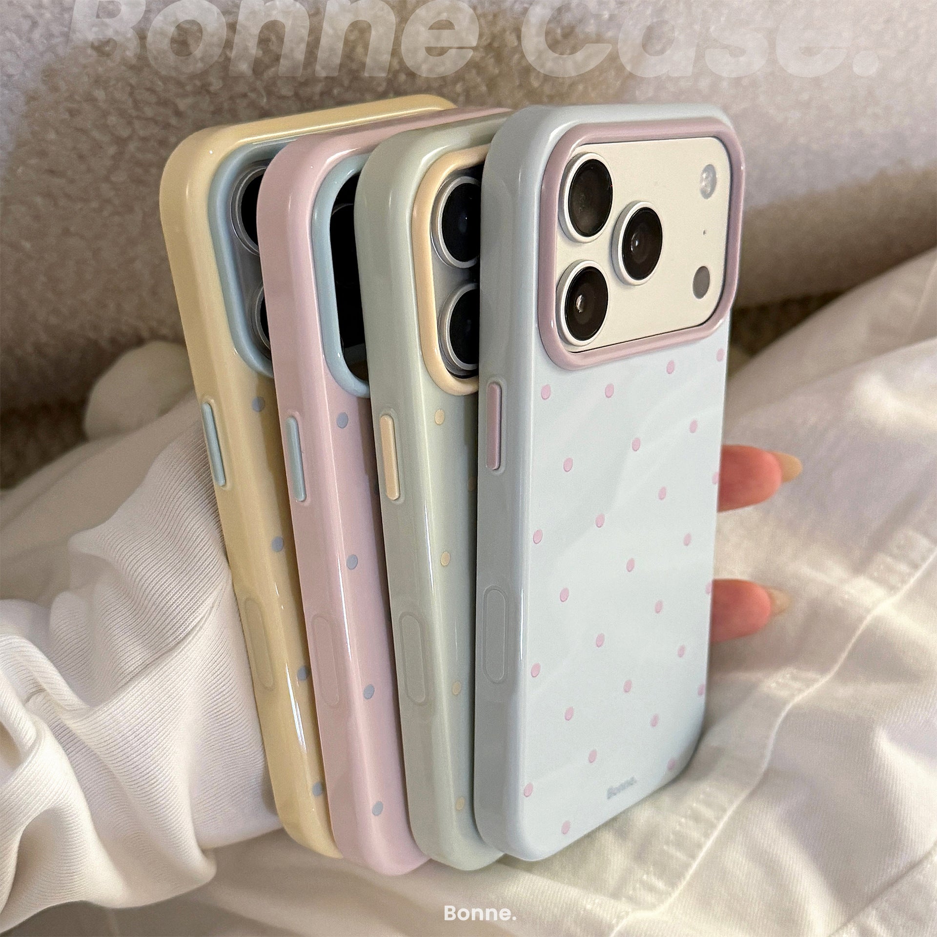 Koreya üslubunda sadə təzadlı rəngli polka nöqtə iPhone17ProMax üçün uyğun Apple mobil telefon qutusu yeni 16 fərdiləşdirilmiş kreativ 15 yüksək səviyyəli niş sevimli qadın modeli ins üslubunda silikon düşməyə qarşı böyük deşik yumşaq qabıq