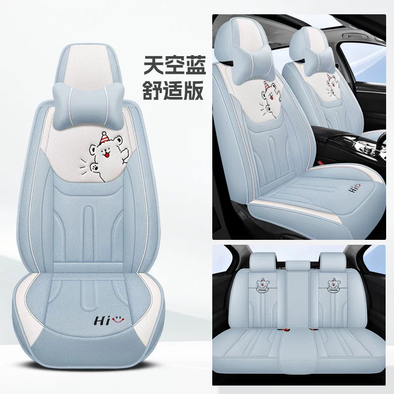 Avtomobil oturacağı yastıqları, qış kətan oturacaq üzləri, bütün mövsümlər üçün, tam örtüklü pambıq və kətan parça oturacaq yastıqları, cizgi filmi mövzulu oturacaq üzləri.