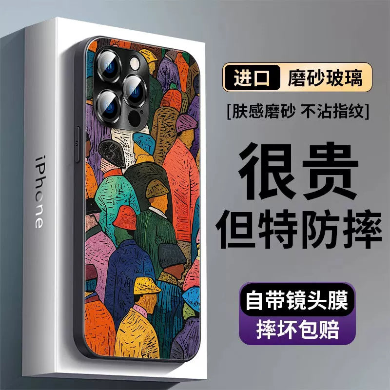 Apple 17promax mobil telefon qutusu üçün uyğun yağlı boya rəngli personajlar iPhoneAir yeni 16e yeni 15pro yüksək səviyyəli 14plus qadın modeli 13 silikon hər şey daxil olmaqla düşmə əleyhinə 12 quzu dərisi 11