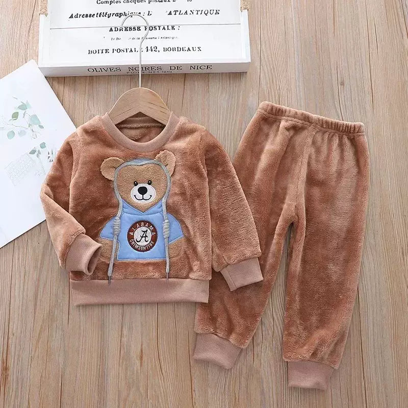 Payız Qış Uşaq Geyimi Uşaq Pijama Dəsti Qalın Flann