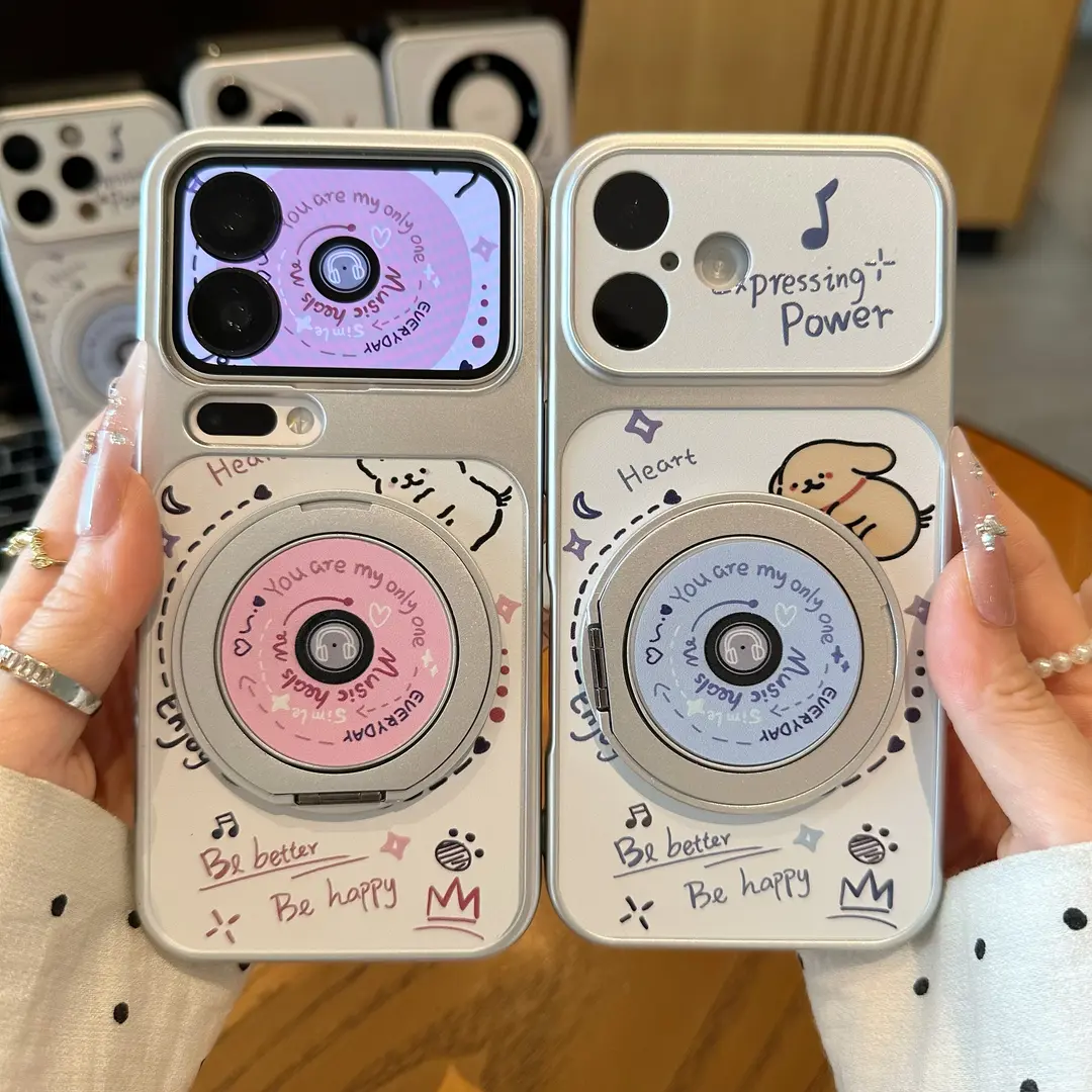 Apple 17promax cib telefonu qutusu Huawei mate60pro yaradıcı pura70 sevimli OppoReno15 cizgi filmi vivos30 qız Xiaomi 17 düşməyə qarşı yumşaq üçün uyğun CD puppy fırlanan stend