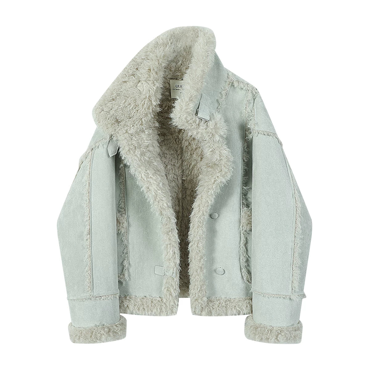 Cholisa-nın qışın əvvəlləri üçün hazırlanmış, yüksək səviyyəli bir görünüşə və qırxılmış yun bəzəklərə malik, sərin və şık qısa, qalın quzu yunundan hazırlanmış xəz palto.