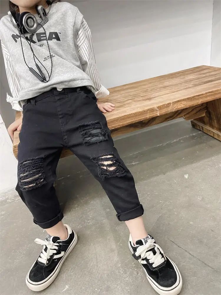 2023 Uşaq Oğlanlar Cins Şalvarları Moda Geyimləri Gündəlik Şalvar Denim Clot