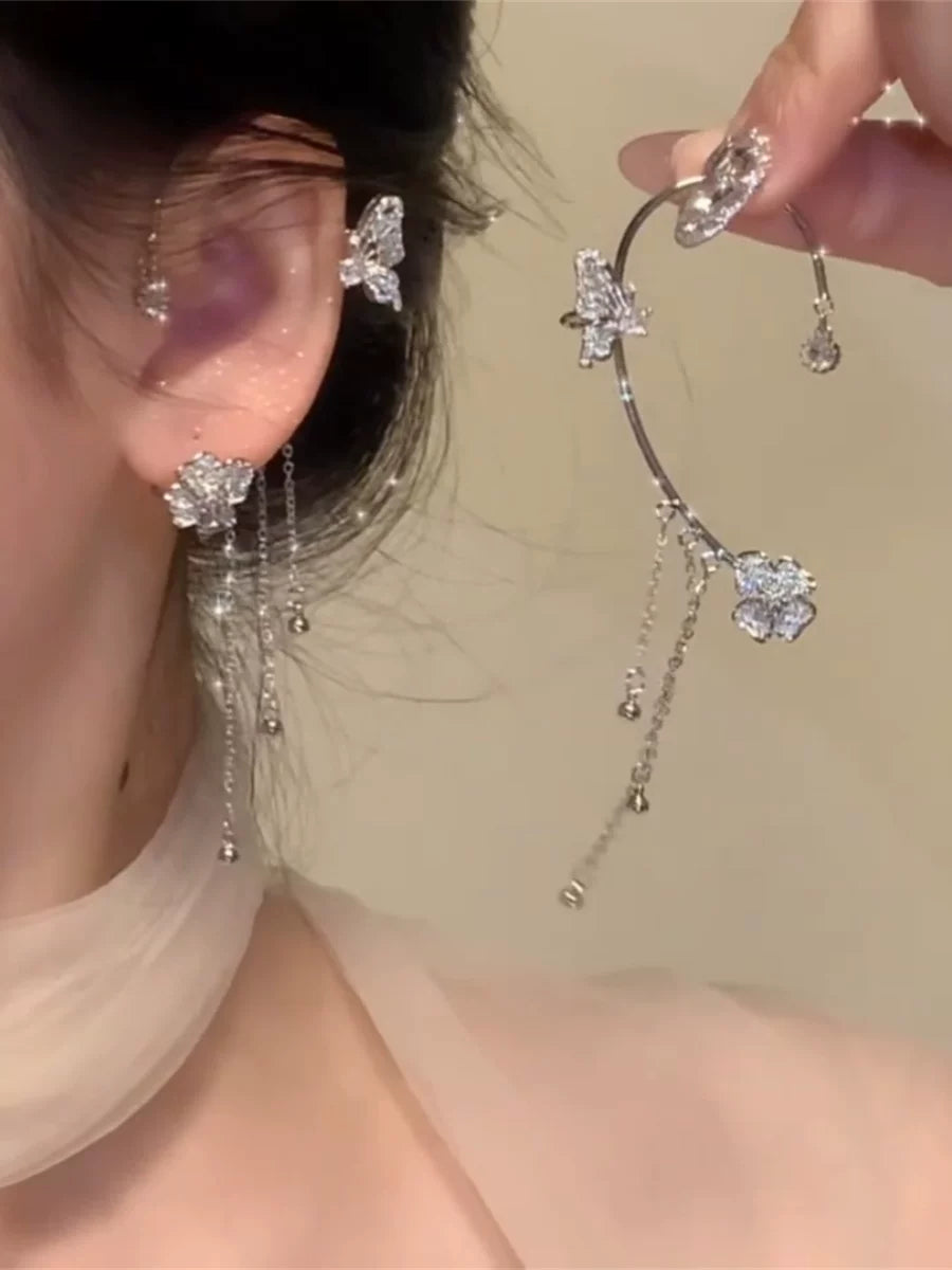 FIXOOFIX Kəpənək Püsküllü Qulaq Qarmağı Qulaq Qısqacları Deşikli Qulaqsız Qadınlar üçün - Niş Zərif Qısqaclı Qadınlar üçün Sırğalar - Əlverişli Lüks