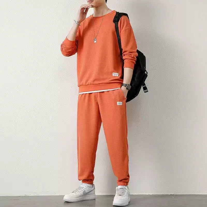 Endirimli Endirim: Kişilər üçün Gündəlik İdman Kostyumu, Böyük Ölçülü, Vafli Örgülü, Yun Astarlı, Payız və Qış üçün Qalın Sviter və Şalvar