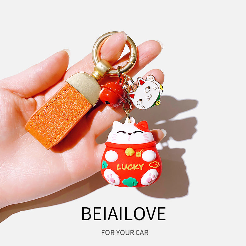Qadınlar üçün Lucky Cat Orijinal Dəri Sadə Açar Kulonu, Yaradıcı Şirin Fərdi Açar Zəncir Üzüyü Avtomobil Kilidi Açar Zəncir Bəzəyi