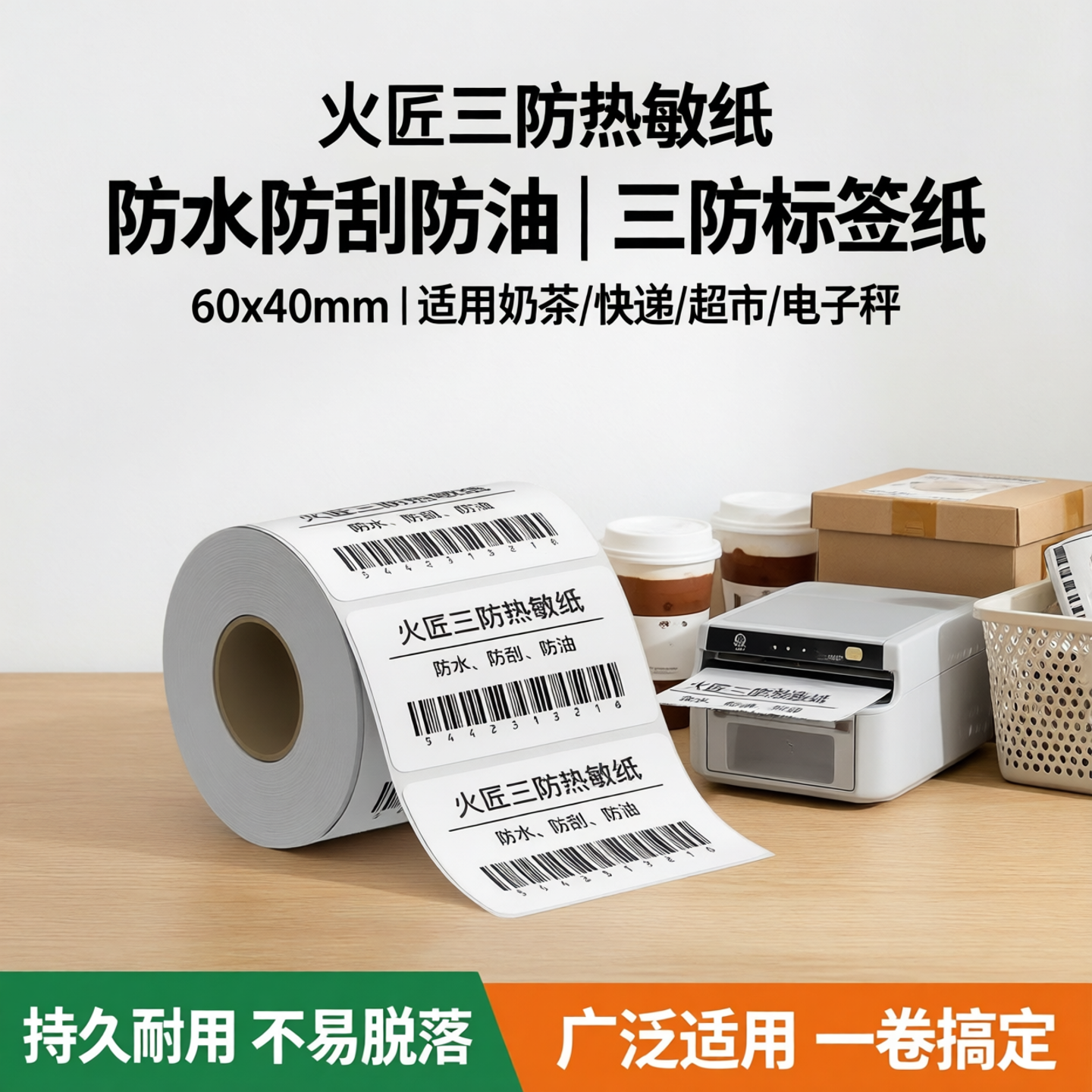Huojiang üç davamlı istiliyə həssas etiket kağızı 60x40 20 30 50 70 80 90 100x100 barkod öz-özünə yapışan stiker E-poçt xəzinə yeni başlayanlar stansiyası süd çay ekspress supermarket elektron miqyaslı kağız